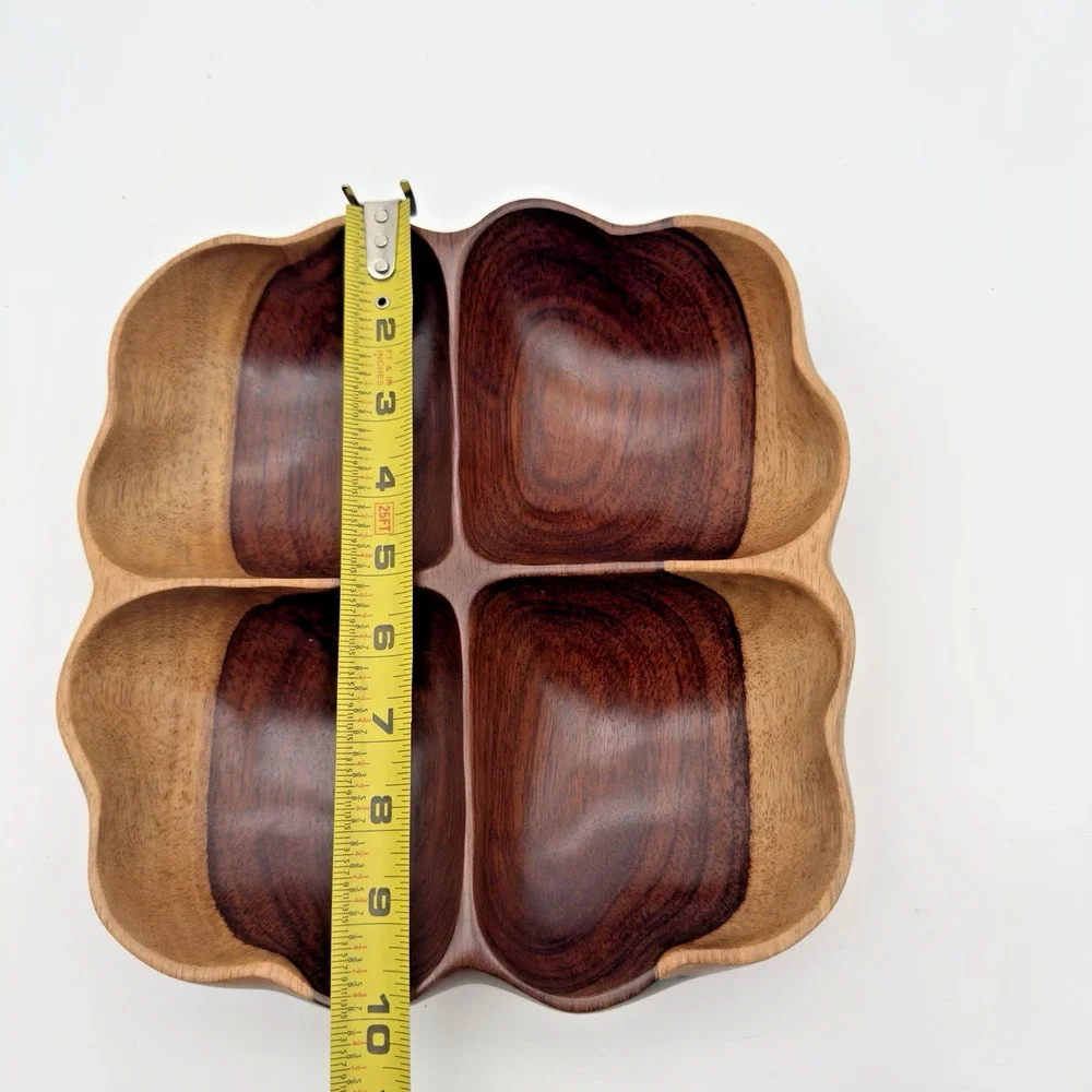Vintage Mid Century Divided Wood Bowl Tray 4 Section MCM Philippines Tiki
